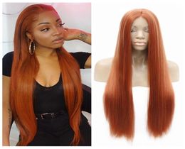 Cosplay Synthetic Lace Front Wig Silky Straight Orange Colour Heat Resistant Fibre Hair Glueless Pastel Lace Front Wig for Women4653421