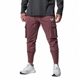outdoor Sport Multiple Pockets Sweatpants Solid Joggers Men Casual Slim Pants Cott Training Trousers Male Gym Fitn Bottoms 24GE#