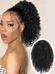 Hot Sale Women Human Hair Ponytail Extension, Dark Brown Indian Virgin Hair kinky curly drawstring Human Hair Pony tails free ship