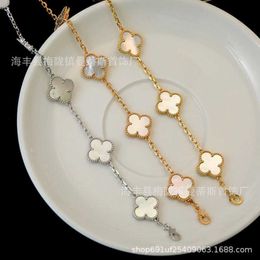 Brand charm Van High Quality S925 Sterling Silver Classic Natural White Fritillaria Rose Gold Clover Bracelet