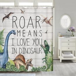 Curtains Cute Dinosaur Shower Curtain Bathroom Decor Cartoon Animal Jungle Mountain Curtains For Bathroom Bathroom Curtain