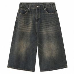 men Vintage Loose Denim Shorts Blue Wide Leg Jeans Shorts Man Summer Casual Baggy Jeans Shorts Black e1GV#