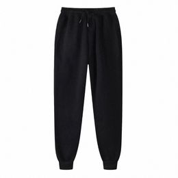 men Casual Sweatpants Warm Fleece Daily Outwear Drawstring Design Elastic Waist Comfortable Unisex Sport Trouser Winter Jogger n43U#