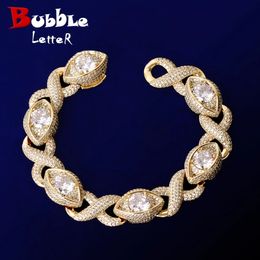 Bubble Letter Iced Out Shape 8 Eye Cuban Link Bracelet for Men Prong Setting Hip Hop Jewelry 240323