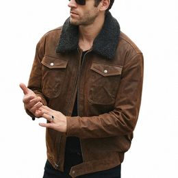 mens Winter Pigskin Genuine Leather Bomber Jacket Loose Fit Vintage Fur Collar Biker Coat Padded Warm Leather Aviator Jacket 3XL u1Ix#