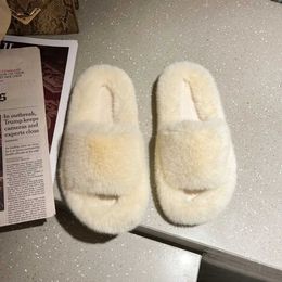 Slippers Fluffy winter warm fur slippers womens Plus Soes indoor fuzzy flip cover filled wool living bedroom H240328ALMJ