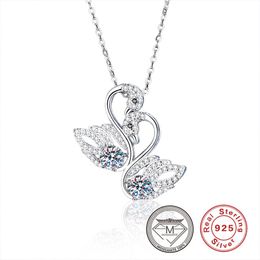 100% Real 925 Sterling Silver Moissanite Double Swan Necklaces for Women Luxury Lab Diamond Pendant Necklace Jewellery