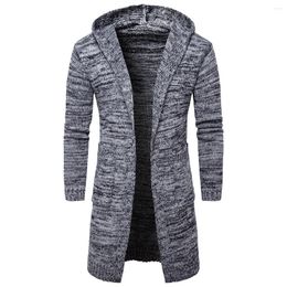 Men's Sweaters Hooded Knitted SweaterX-Long Sweater Knit Jackets Solid Color Sweatercoat