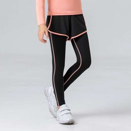 Pantaloni sportivi attillati per ragazze da yoga per bambini, ad asciugatura rapida, pantaloni elastici e traspiranti per allenamento da corsa, pantaloni Fiess