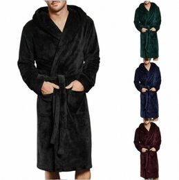 2024 Men's Warm Flannel Bathrobe Winter Casual Robes Sleepwear Lg Sleeve Plush Shawl Male Bath Robe Lounge Nightgown Homewear W6D4#