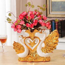 Vases Gold-plated Swan Wedding Gift Ceramic Vase Ornaments Home Furnishing Decoration Crafts Livingroom Creative TV Table Figurines