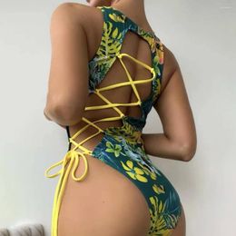 Women's Swimwear Slim Fit Lady Swimsuit Floral Print Elastic Chic Scoop Neck Women Monokini Water Activity Garment