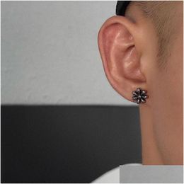 Stud Japanese/Korean Flower Earrings Old Vintage Hip-Hop Niche High-End Titanium Steel Colour Retention Fashion Charm Jewellery Drop Deli Otkhw