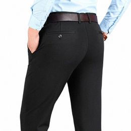 classic Men's Pants Casual Busin Trousers Stretchable Formal Dr Pants Navy Blue Man Clothes Black Straight Pants 94xg#