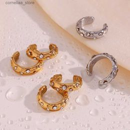 Ear Cuff Ear Cuff Sparkling mini C-shaped inlaid zircon gold and silver earrings with stainless steel earrings for womens daily Jewellery gifts in 2023 Y240326