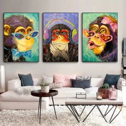 Funny Fashion Monkeys Portrait Poster Canvas Oil Painting Cute Animal Wall Art Picture For Living Room Home Decoration