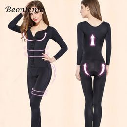 Beonlema Tummy Slimming Shapewear Women Full Body Shaper Butt Lifter Modelling Bodysuit Long Sleeves Leg Shaper Open Crotch S-3XL 240322