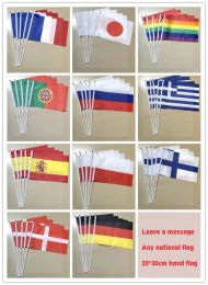 Accessories KAFNIK,Wholesale 20*30cm French/Japan/Portugal/Russia/Greek/Spain/Germany/Denmark Hand waving flag with 40cm plastic flagpole