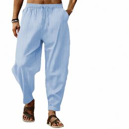 men's Spring Autumn Casual Solid Color Haren Pants Fi Drawstring Elastic Waist Striped Trousers Loose Comfort Sweatpants L2vQ#
