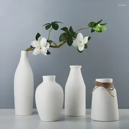 Vases Nordic Wire Drawing White Ceramic Vase Home Decoration Crafts Porch Desktop Flower Arrangement Dried El