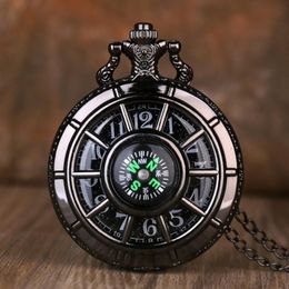 Pocket Watches Compass Fashion Design Vintage Hollow Skeleton Watch Black Starry Round Dial Antique Pendant Clock Gifts Men Women239Q