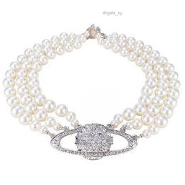 Designer Brand Necklace Classic Saturn Women Necklace Heavy Duty Multi layer Pearl Diamond Necklace Choker Lady Party Jewelry