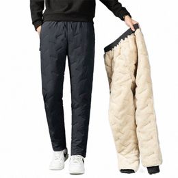 1733 Fleece Thicken Trousers For Men Winter Retro Warm Versatile Straight Heavy Weight Solid Colour Elastic Waist Casual Pants k0zB#