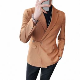 men Dr Autumn Blazers Cott Linen Oblique Buckle Tuxedo Man Jacket One Butt Pockets Blazer Coat Homens Suit Male Clothing M3EG#