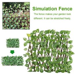 Gates Adjustable Retractable Fence Artificial Leaf Privacy Expanding Wooden Landscaping Fence Balcony Garden Trellis Decoration