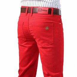 3 Colours Spring Fi Classic Style Men's Slim Yellow Red Pink Jeans Busin Casual Cott Stretch Denim Pants Trousers Male V1yY#