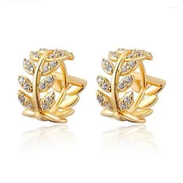 Hoop Earrings Silver Color Leaves Full Zircon Female Fashion Simple Gorgeous Jewelry Valentine Gift