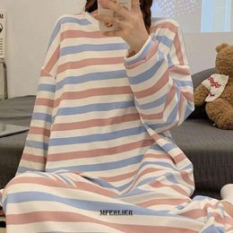 Women's Sleepwear Plus Size 6XL 150kg Night Dress Women Spring Striped Long Robe Vintage Sleeve Nightgowns