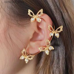 Ear Cuff Ear Cuff Sparkling Butterfly Earring for Women Rhinestone Crystal Ear Clip Buckle Without Piercing Earring Party Wedding Ear Jewelry Y240326