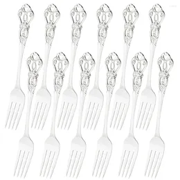 Dinnerware Sets Vintaeg 12Piece Dinner Forks Tableware Set Silver Flatware Stainless Steel Western Dessert Cake Fork Cutlery