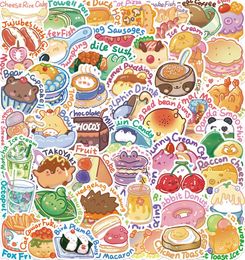 Pack of 50Pcs Whole Cartoon Food Stickers NoDuplicate Waterproof For Luggage Skateboard Notebook Helmet Water Bottle Phone Ca1805265