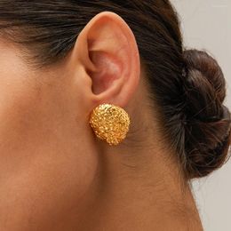 Stud Earrings Uworld Stainless Steel Hammered Flowers Charm Gold Color Trendy Fashion Elegant Jewelry For Women Valentines Gift