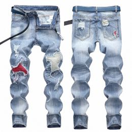 denim Jeans Beard Effect Casual Fi Pants Plus Size Distred Medium Men Retro Hip Hop Party Street Large Size a3ir#