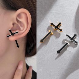 Stud Earrings 1Pc Punk Gothic Black Cross Sword Ear Piercing For Women Men Teens Party Vintage Simple Jewelry 2024