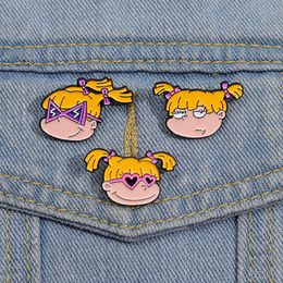 Naughty Cool Girl Enamel Pins Custom Yellow Haired Girl Brooches Lapel Badges Cartoon Funny Jewelry Gift for Friends