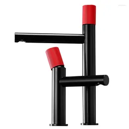 Bathroom Sink Faucets Specific Character Red Black Brass Faucet High Quality Copper Cold Water Basin Mixer Single Hole Tap