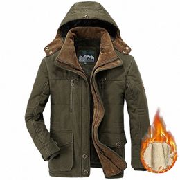 men's Winter Jacket Parka Plus Veet Thick Multi Pocket Jackets Solid Parkas Male Plus Size Windproof Fleece Warm Thick Coats i8ZW#