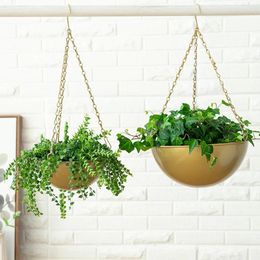 Vases Nordic Iron Hanging Plant Flower Pot Decorative Swinging Scindapsus Basket Home Garden Balcony Decor Vase Chain Planter