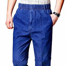 durable Outdoor Work Wear Straight Jeans Trousers Men Elastic Waist Casual Wide Leg Thick Cott Denim Pants Classic Loose Dad Q5fV#