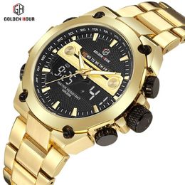 Reloj Hombre GOLDENHOUR Luxury Gold Men Watch erkek kol saati Automatic Week Display Analog Fashion Male Clock Relogio Masculino237c