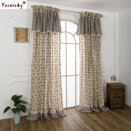 Curtains Korean Rural Plaid Curtains Floral Cotton Linen Blackout Cortinas Beautiful Pastoral Ruffles Window Treatments with Valance