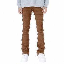 streetwear Straight Harajuku Baggy Jeans Pants Male and Female Hip Hop Striped Tassel Frayed Solid Colour Casual Denim Trousers d4dY#