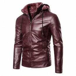 fur hooded Windproof Warm Coat New Thick Brown Leather Jacket Mens Winter Autumn Men's Jacket Fi Faux Men Brand Clothing L7Qb#