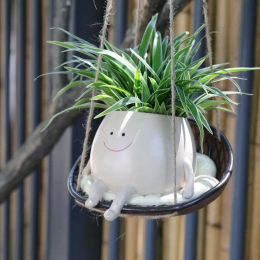 Planters Hanging Swing Chairs Planter Pot Swing Face Flower Pot Hanging Head Planter Succulent Pot For Indoor Outdoor Pearls Garden Decor