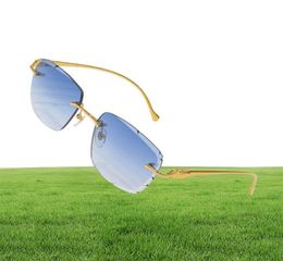 xury Brand Designer Popular Men Sunglasses Vintage Retro Diamond Cut Lens Square Rimless Sun Glasses Gold Mirror Frame Fashion Z8688695