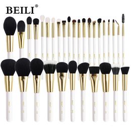 BEILI Luxury White Gold Goat Hair Makeup Brushes Professional Foundation Make up Brush Blush Eyebrow Powder brochas maquillaje 240314